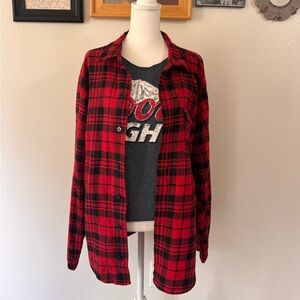 Red Plaid Button-Up Shirt